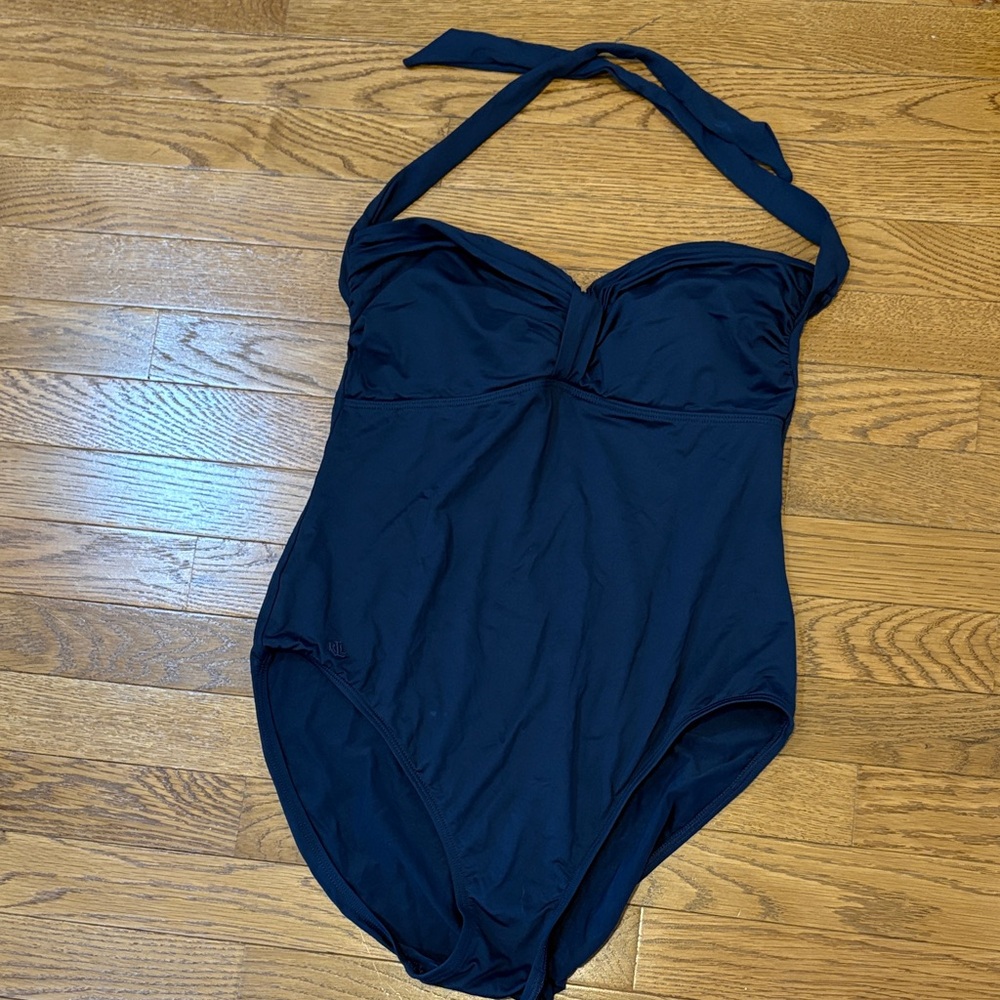Lauren Ralph Lauren | Basic Navy Blue One Piece Halter Top Swim Suit Size 12